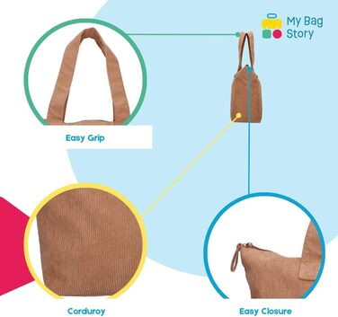 mybagstory - Corduroy Mickey Mouse Brown Tote Bag – Women – Teenager – Beach – Shopping – School – College – Size 48 cm – Suspenders, Brown Mickey Mouse, One Size