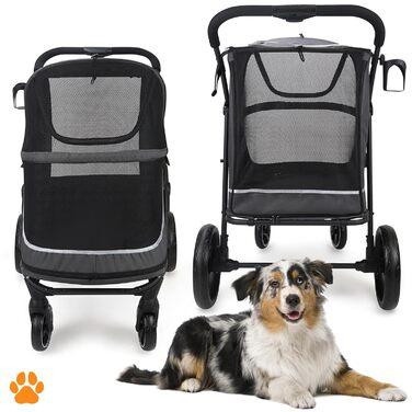 Візок для собак CHAMP XL – візок для великих собак, сірий, з дощиковим покриттям, тримачем для напоїв та місцем для зберігання, до 50 кг