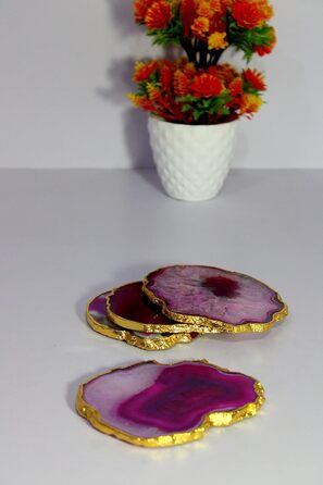Natural agate coaster set, for bar, beer, coffee, tea, 4 pieces, perfect table accessory, tableware (Purple Agate)