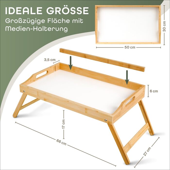 Бамбуковий приліжкові столики Blumtal з дерев'яною підпоркою для планшетів/телефонів - піднос для сніданку в ліжко - складаний приліжкові столики 50 x 30 x 6 см - сервірувальний піднос на ніжках - стійкий приліжкові столики (Білий)