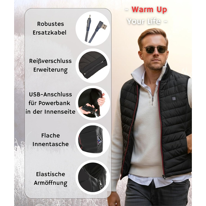 Обогреваемая жилетка Premium | Размеры XS-XXL | Жилетка з підігрівом для жінок та чоловіків | до 55°C з 5 зонами підігріву | З та без Powerbank XXL. З Powerbank