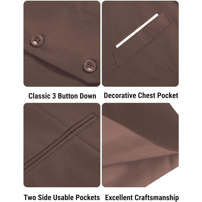 Костюмний жилет чоловічий COOFANDY, приталений, формальний, піджак, для ділового стилю або смокінгу (Коричневий, 4XL)