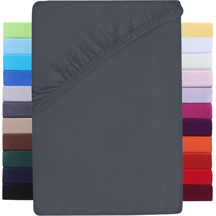 NatureMark Premium Box Spring Fitted Sheet 180 x 200 up to 200 x 220 cm - High Flange up to 40cm Mattress Height - Waterbed Fitted Sheet - Cotton with Elastane, Anthracite/Dark Grey