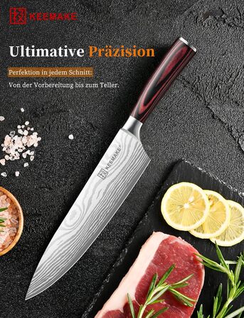 KEEMAKE Кухонний ніж кухарський 20см, професійний ніж для кухні з нержавіючої сталі з захистом леза, гострий ніж шеф-кухаря універсальний для м'яса, овочів, риби