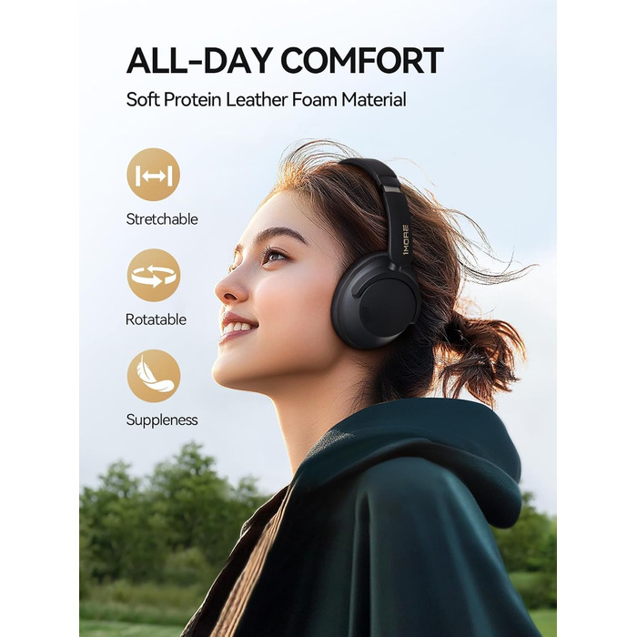 1MORE SonoFlow Pro - Бездротові навушники Over-Ear з активним шумозаглушенням, LDAC, Hi-Res Audio, Bluetooth 5.4, 100 годин роботи, швидка зарядка, 3.5 мм кабель, AI шумозаглушення (Чорний)
