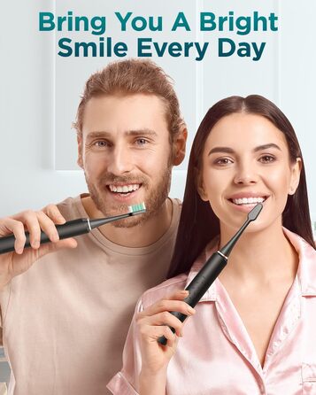 Електрична звукова зубна щітка для дорослих з 8 насадками та кейсом для подорожей, 5 режимів, водонепроникна IPX7, до 90 днів роботи від акумулятора, чорна (1 шт)