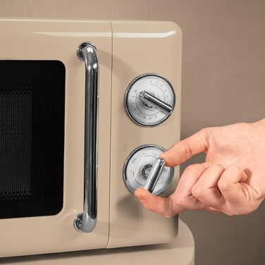 Мікрохвильова піч Cecotec Proclean 3110 Retro Beige з грилем, 700 Вт, механічне керування, 6 рівнів потужності, таймер до 30 хв, функція розморожування, ретро-дизайн, бежевий колір, сталеве покриття, серія 31 Beige