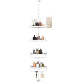 GOOPOOL Adjustable Height Shower Caddy, No Drilling Required, Rustproof Corner Shelf, Bathroom Organizer, Bathroom Storage Shelf with 4 Baskets and 1 Towel Holder for Bathtub and Bathroom, 70-320M White