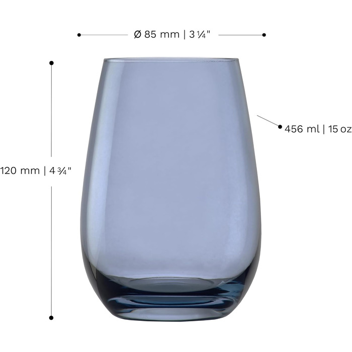 Stölzle Lausitz ELEMENTS Glasses 465 ml Blue-Gray I Drinking Glasses 6-Piece Set I Dishwasher-Safe Glass Set I High Impact Resistance I Universal Glasses as Water Glasses, Juice Glasses, Whisky Glasses