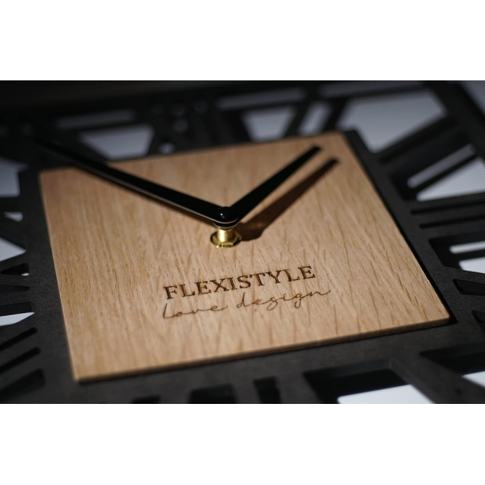 FLEXISTYLE Wall Clock No Ticking Sound Modern LOFT Piccolo Square 30cm Living Room Bathroom, z219n (Black Oak)