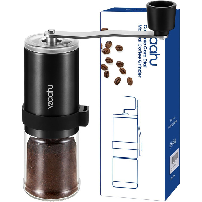 Vzaahu Кавомолка ручна, 6-ступенева, керамічний жорно, для дому, офісу, подорожей, срібна, чорна