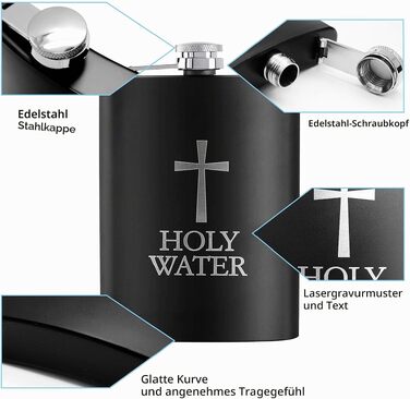 Подарунковий набір фляга з нержавіючої сталі Wieat 8oz з гравіюванням Holy Water, комплект з лійкою та 2 чарками для чоловіків та жінок
