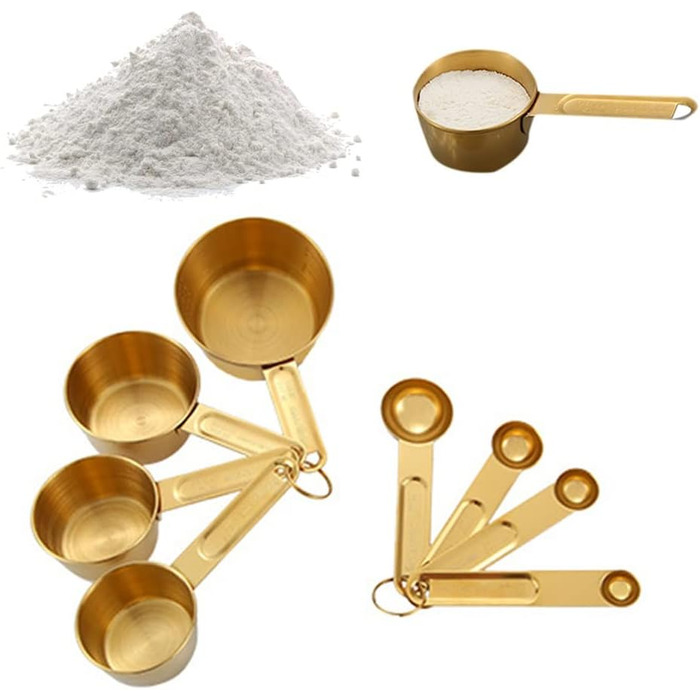 FBHappiness 8-Piece Stainless Steel Measuring Cup and Spoon Set for Kitchen, Cookware, Baking, Cooking, Measuring Tool (Color: A, Size: as shown)