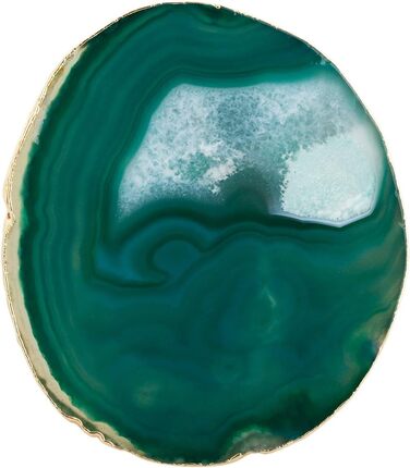 mookaitedecor Polished Natural Geode Agate Slices Coasters Set (2 Pieces), Decorative Stone Coasters for Glasses, Cups, Vases, Candles, Serving Plates, Name Cards for Wedding (Green-gold plated rim)