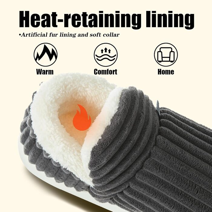 Тапочки зимові жіночі та чоловічі з пам'яттю, чорні, з м'якою підкладкою, бавовняні, антиковзні, для дому та вулиці (46/47 EU)