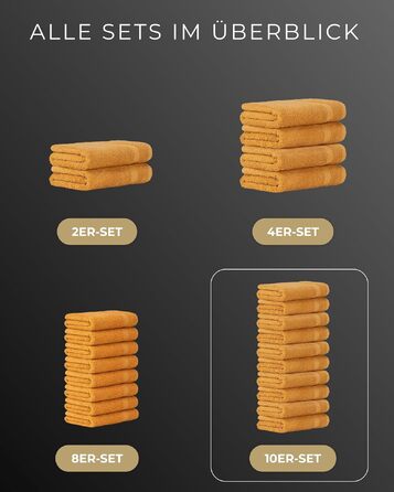 Набір махрових рушників 50x100 см, 10 шт, 100% бавовна, 600 г/м², Oeko-TEX, золотий колір
