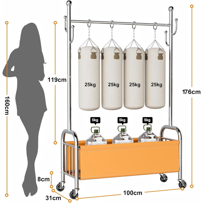 Вішалка для одягу сталева з кошиком для зберігання, навантаження до 115 кг, 3-в-1, для спальні та передпокою UP-R02