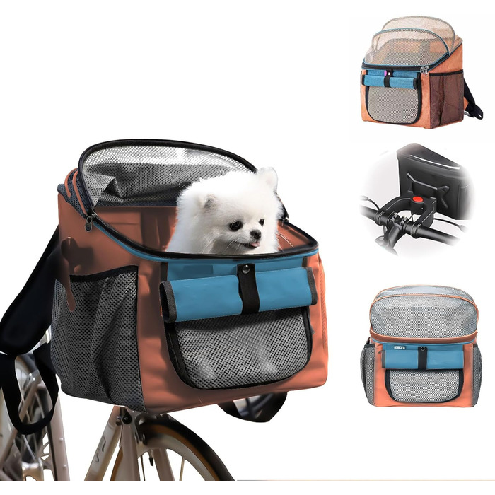 Фарбований кошик для собак, сумка для домашніх тварин на велосипед, складаний велосипедний кошик для собак 2 в 1, рюкзак для собак з адаптером для керма для маленьких домашніх тварин (максимальне навантаження 5 кг) (Помаранчевий)