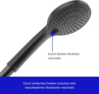 Душова лійка Duravit Universal з 3 режимами (Rain, Intense, Soft), ручна душова насадка Ø 110 мм, економія води MinusFlow, легко чиститься, чорний матовий