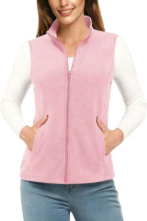 TACVASEN жіноча флісова жилетка Outdoor, тепла жилетка з капюшоном та кишенями на блискавці, спортивна жилетка для жінок (XXL, Рожевий)