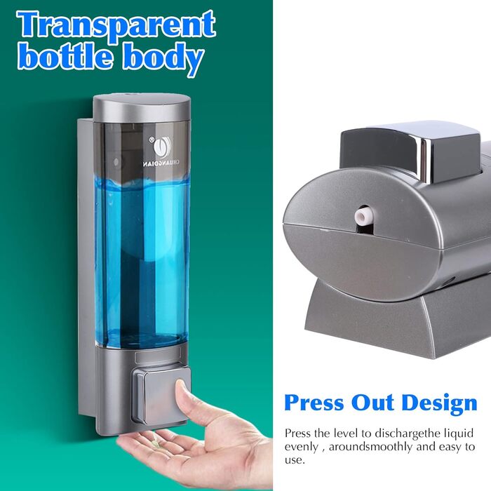 Дозатор мила настінний без свердління REAQUE, 200 мл, для душу, шампуню, дезінфікуючого засобу, мила, чорний