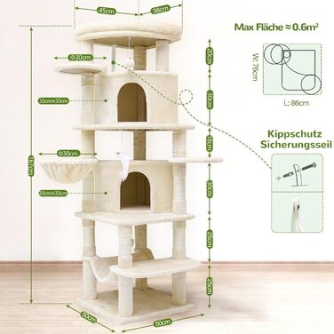 Дім-когтеточка Globlazer для котів, великий кутовий, 167 см, бежевий, для 3-4 котів, з будиночком, гамаком, платформою та кошиком