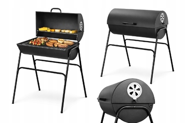 Великий садовий вугільний гриль-бочка Grill Meister з кришкою та робочим столом