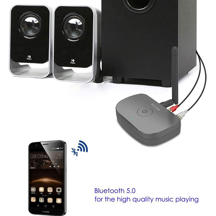 Bluetooth аудіоадаптер Besign Hohe Reichweite BE-RCA: для смартфонів, планшетів, аудіосистем та колонок. RCA, AUX