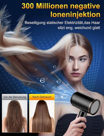 Професійний фен 2400W з іонізацією та складним механізмом, для швидкого сушіння, з насадкою-дифузором та сумкою, чорний