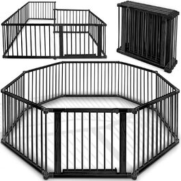 Дитячий вольєр KIDUKU® XXL, 7,2 м, розкладний, з дверцятами | Безпечний вольєр для дитини з подвійним замком | Захисний бар'єр для малюків з 8 елементами, білий/натуральний (чорний)