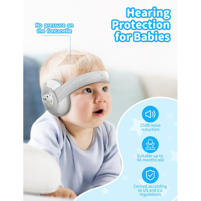 Навушники для дітей, захист вух, 2-в-1, шумопоглинання, сірий колір