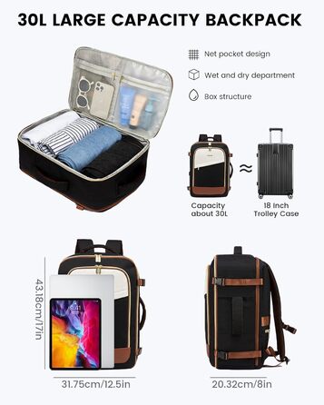 LOVEVOOK Рюкзак для жінок, великий, ручна поклажа, дорожній рюкзак 40x30x20, водонепроникний, рюкзак для ноутбука з відділом для ноутбука, туристичний рюкзак з відділом для взуття, шкільний рюкзак для школи, літака, кемпінгу, роботи, 15.6 дюймів - 30 л, 2