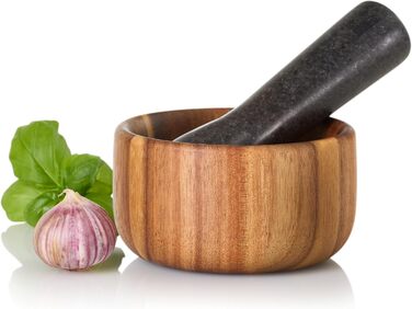 Набір для стукання спецій AdHoc MO42 з гранітним пестиком | Дерево акації та граніт | Ø 11 см