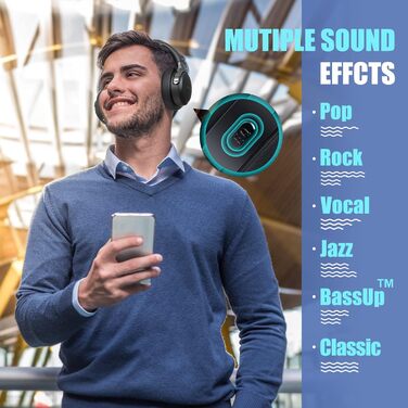 BERIBES Бездротові навушники Over-Ear Bluetooth з мікрофоном, 65 годин роботи, 6 EQ-режимів, HiFi Stereo, чорний