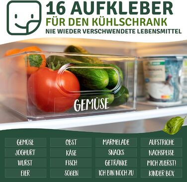 Refrigerator Organizer 6-Piece Set [with 16 Stickers] Premium Kitchen Organizer | Storage Box Organizer for Refrigerator | Food Storage Containers | Stackable | BPA Free