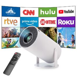 4K проєктор Mini Beamer з Android OS: 5G WiFi, BT5.0, автокорекція трапеції, кут 180°, підтримка 130-дюймового екрану для Phone/PC/Lap (білий)