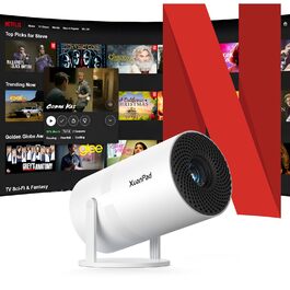 Електричний проєктор Beamer 19000L 1080P з WiFi та Bluetooth, обертання 210°, автоматична корекція трапецеїдальних спотворень, фільтр пилу та система відведення тепла. Сертифікований Netflix.