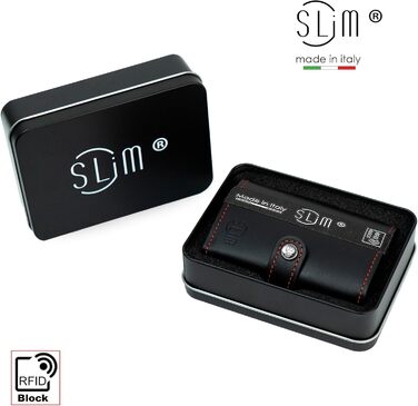 SLim жіноче та чоловіче портмоне/гаманець Smart Wallet з відділенням для монет та RFID захистом, Made in Italy (Чорний та Оранжевий)