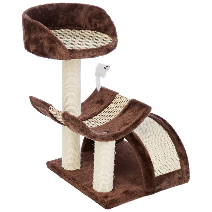 Kerbl Scratching Post Safari (Height 60 cm, with lying cushion, curved scratching board and lying basin, base plate 38 x 38 cm) 82529