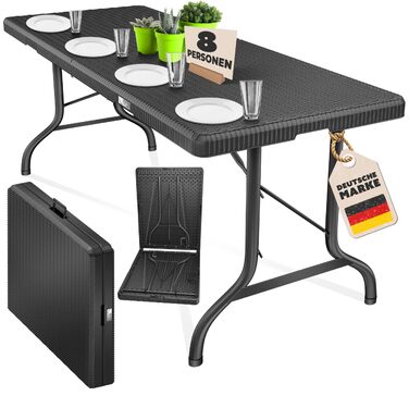 Складний обідній стіл KESSER® 183x76 см, ротанг, для кемпінгу, саду, тераси, балкона, 6 осіб, антрацит