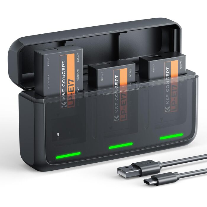 Комплект акумуляторів K&F CONCEPT LP-E17 1250mAh (3 шт.) з LED PD зарядним пристроєм швидкої зарядки 20W
