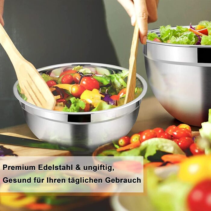 Homikit Mixing Bowls, 7-Piece Stainless Steel Bowl Set with Airtight Lid, Stackable Salad Bowl for Cooking/Baking/Serving, Dishwasher Safe, 6.5/4.5/2.7/2.5/1.5/1.2/0.7L, Khaki