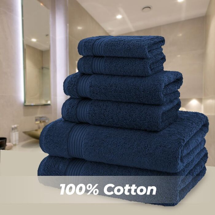 Набір махрових рушників для ванни American Bath Towels з 100% бавовни, ультрам'які та гігроскопічні, 6 предметів (2 банні, 2 для рук, 2 маленькі), темно-синій, XL