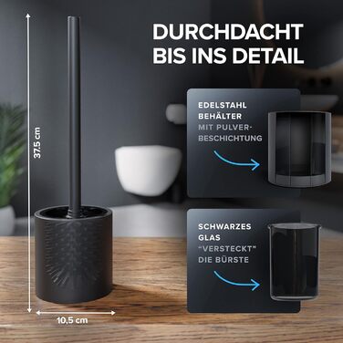 Набір для чищення унітазу Skrova | Силіконова щітка для унітазу | Стійка | Чорний матовий | Змінний насадка | Сучасний дизайн