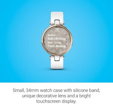 Смарт-годинник Garmin Lily™ з сенсорним екраном та унікальним дизайном, світло-золотистий колір, білий шкіряний ремінець