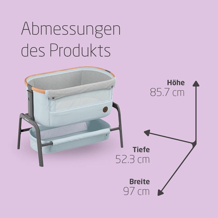 Maxi-Cosi Iora Bedside Crib Baby, Foldable Co-Sleeper, 0–6 Months, max. 9 kg, 4 Recline Positions and 5 Height Levels, Easy to Push, Comfortable Mattress, Large Basket, Easy to Carry, Essential Grey Essential Grey Iora