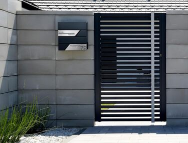 Поштовий ящик з газетницею антрацит, нержавіюча сталь, настінний, з замком та газетницею - лазерне гравіювання