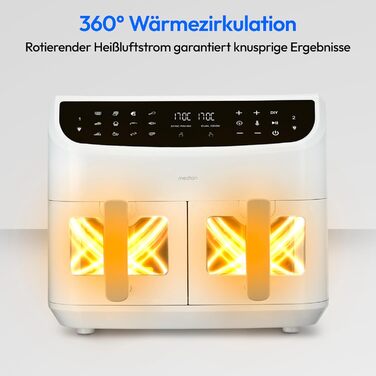 Аерофритюрниця MEDION P20 XXL з двома камерами, 8,7 л, 2600 Вт, подвійна, 9 програм, 2 шухляди, оглядове вікно, Dual Cook, Sync-Finish, біла
