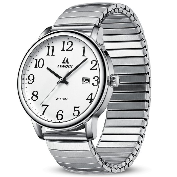 Годинник чоловічий LN LENQIN аналоговий кварцовий білий з датою та сталевим браслетом