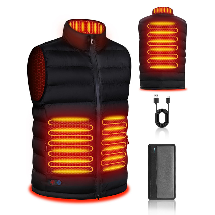 Електрична гріюча жилетка для чоловіків з акумулятором USB, 10000mAh, 4 зони нагріву, 3 режими температури, для зимових прогулянок, машинне прання